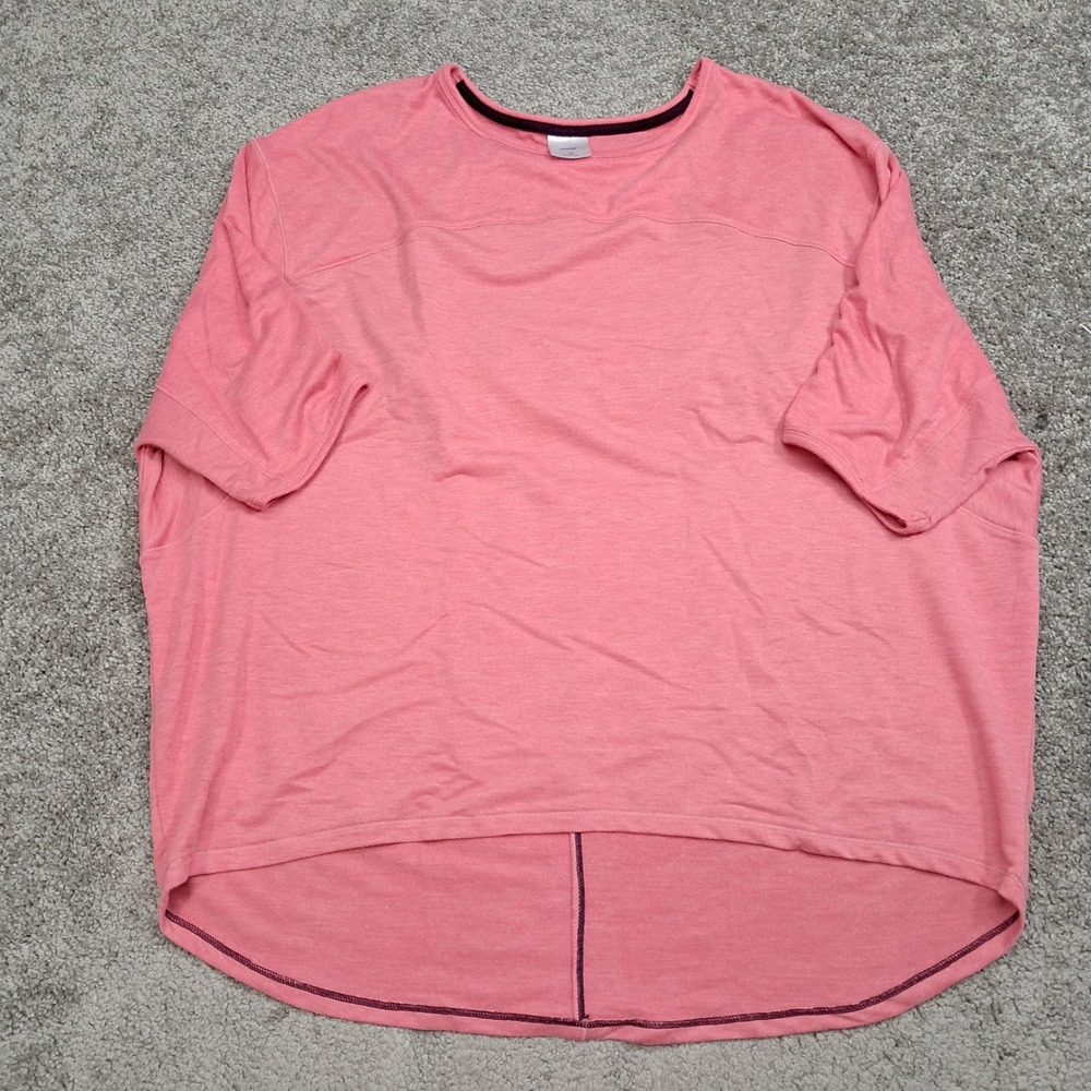 MTA Women Pink Heathered Dolman Short Sleeve High-Low Activewear Top 1X